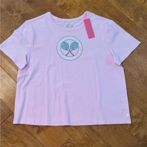 Lilly Pulitzer Rally Tee in Peony Pink ‘Holding Court’ Tennis Graphic XL 🆕 NWT - Picture 5 of 12